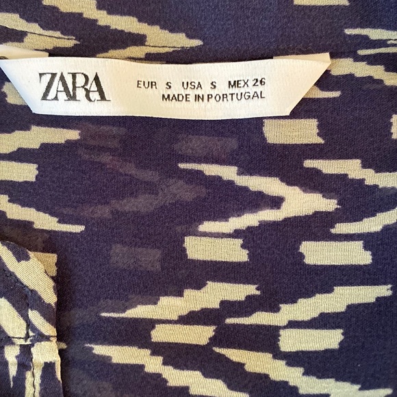 Zara Navy Blue Tribal Zigzag Chevron Striped Printed Semi Sheer Blouse - S - Picture 10 of 13